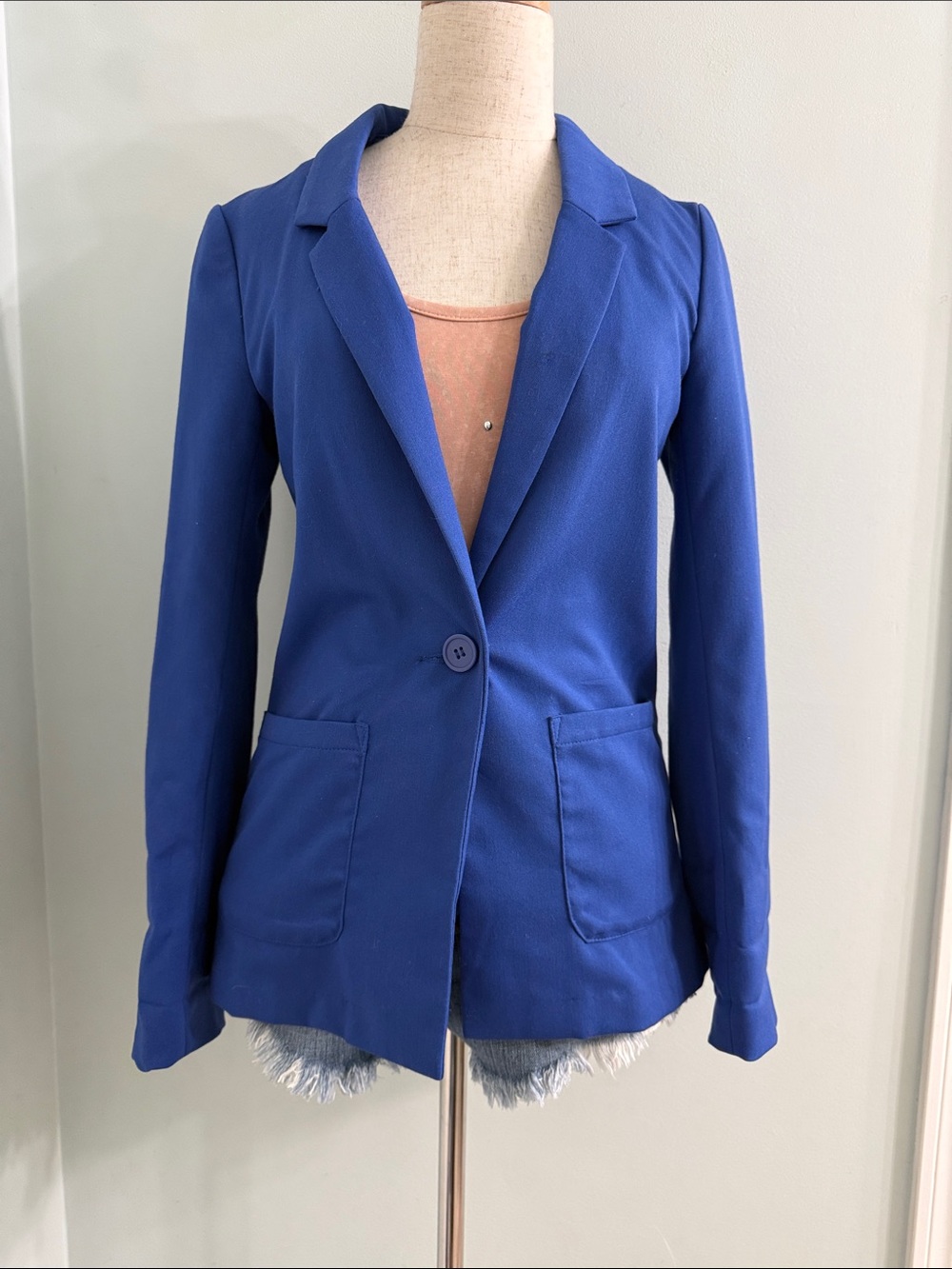 H&M Royal Blue Collared Long Blazer Size 2